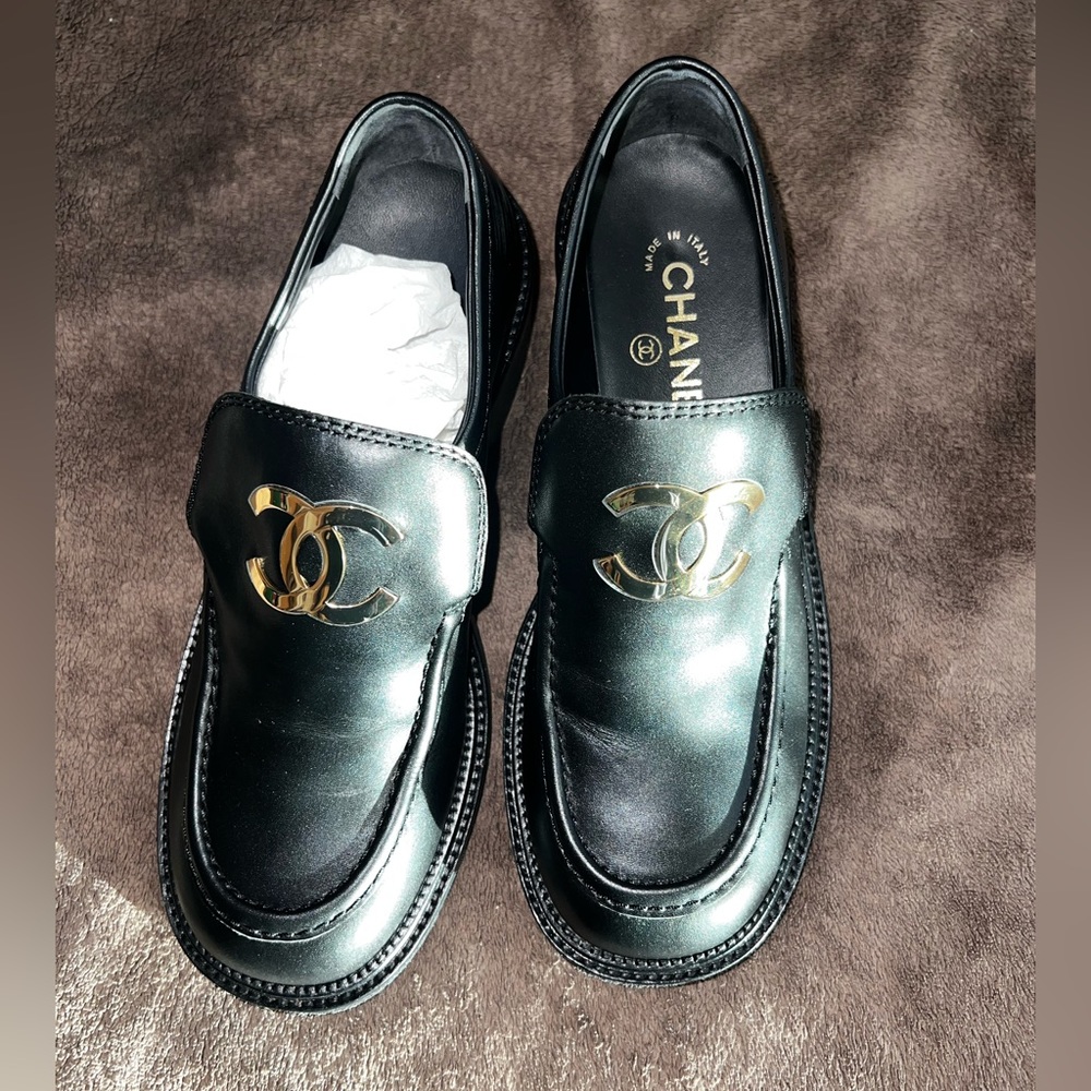 CHANEL LOAFERS BLOCK SHOES CC LOGO - Picture 2 of 16